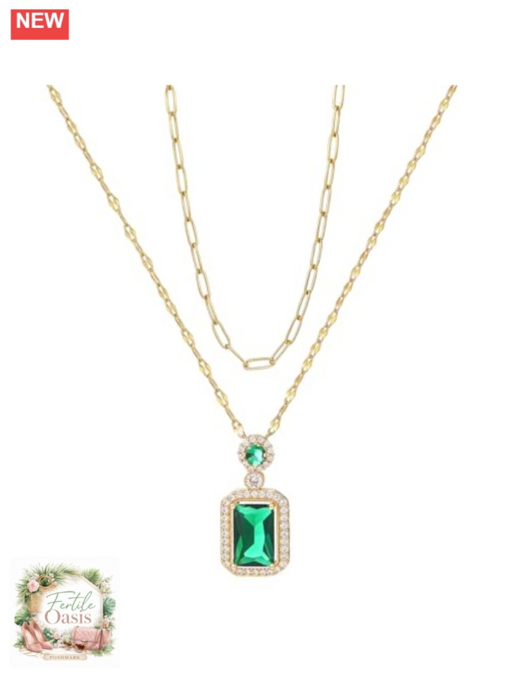 18K Gold Plated Layered Necklace Set with Crystal Pendant Dainty Choker